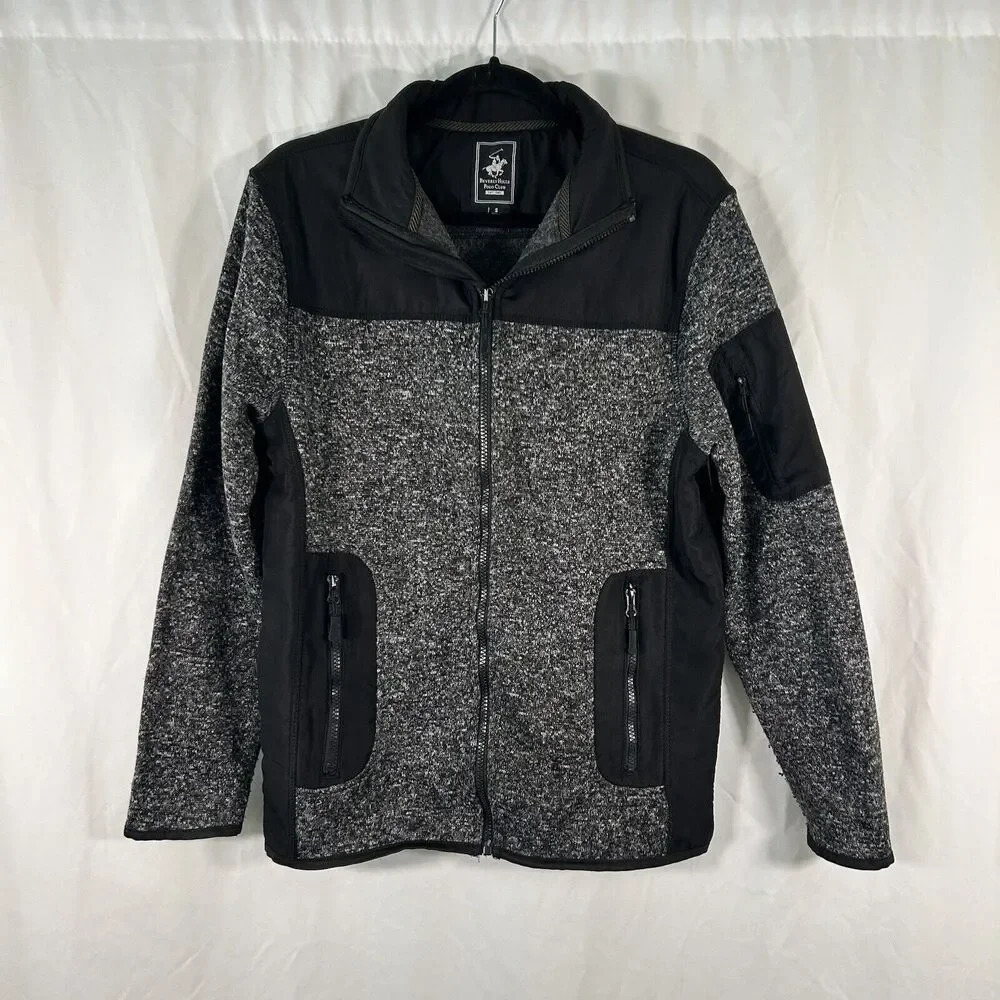 Beverly Hills Polo Jacket Men's Small Black Full Zip Long Sleeve Arm Pockets